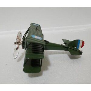 Vintage Style WWI Metal Tri-Plane Aircraft Home Child Decor Toy Green 6”
